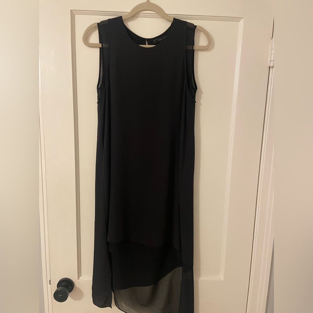 BCBG Black Asymmetrical Dress with Sheer Underlay | Size S